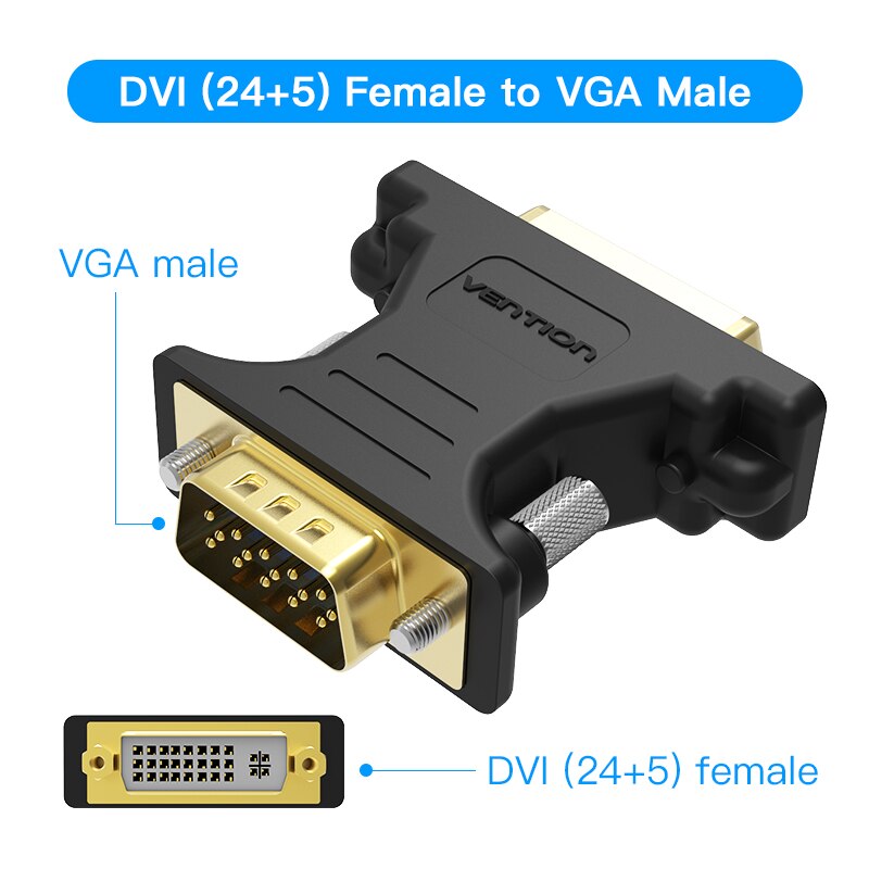 Adaptateur DVI VGA bidirectionnel adaptateur VGA vers DVI DVI-I 24 + 5 femelle vers VGA câble mâle pour projecteur HDTV DVI vers VGA: DV350VG