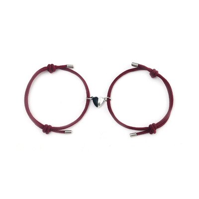 Pulsera magnética con abalorios para parejas, brazalete de amor de larga distancia, con piedras de deseos: Red wine
