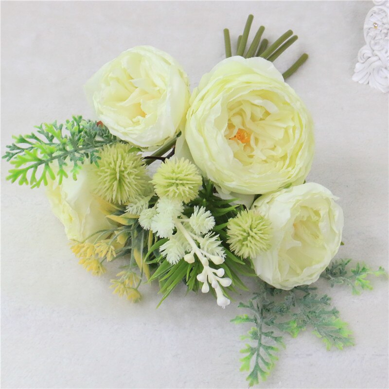 High-grade artificial flower European Bridal bouquet Rose plants home decoration wedding props ranunculus flower Girlfriend: white