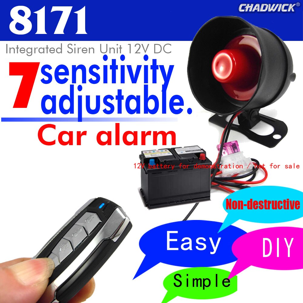 12V Auto Alarm nicht schneiden draht nicht-destruktiv Installation verbinden battary DIY Klang laut CHADWICK 8171 Einstellbare empfindlichkeit