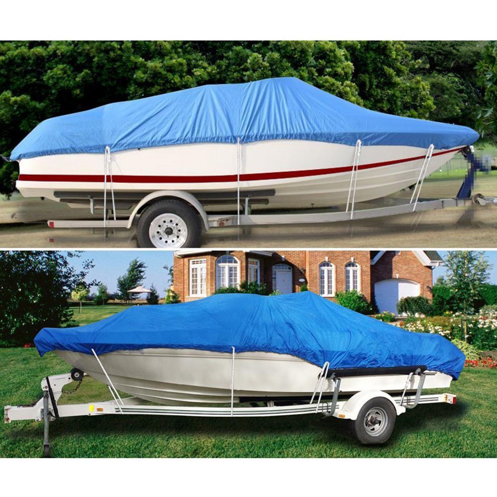 Heavy Duty 210D Marine Grade Polyester Canvas Trailerable Waterproof Boat Cover Fits V-Hull Tri-Hull Runabout Boat Cover
