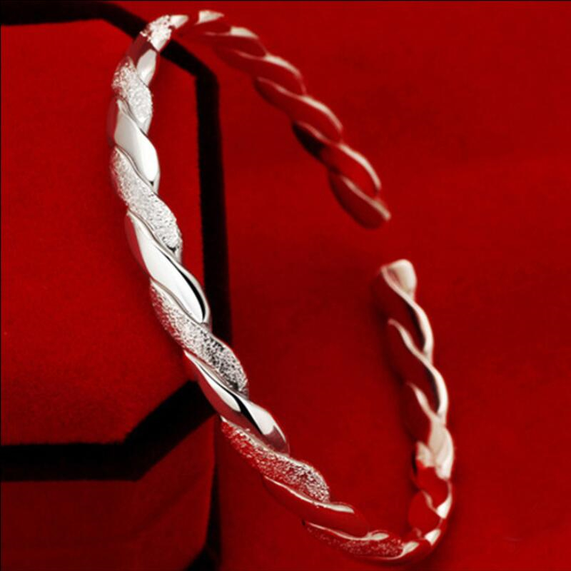 925 Sterling Silver Love Twist Scrub Manchet Armbanden & Armbanden Voor Vrouwen Pulseras Valentijnsdag aanwezig