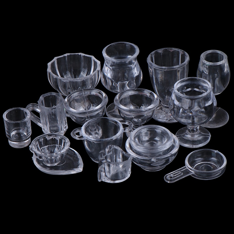 17Pcs/Set Mini Transparent DIY Pretend Play Kitchenware Toy Drink Cups Dish Plate Tableware Miniatures