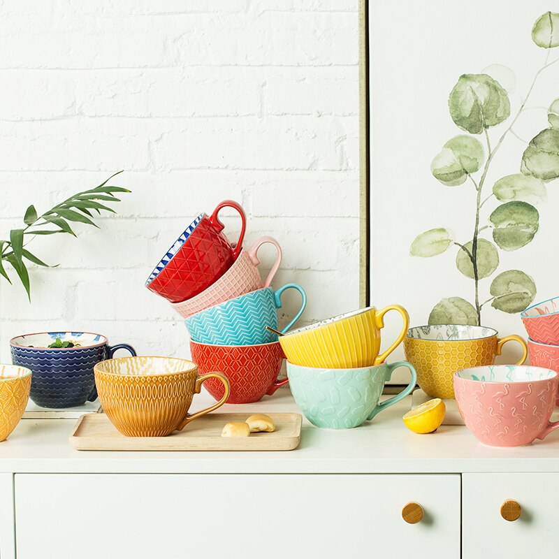 Taza de café de cerámica pintada a mano, taza Vintage creativa, cafetería, suministros de Bar, personalidad en relieve, taza de desayuno, dolor de manos colorido