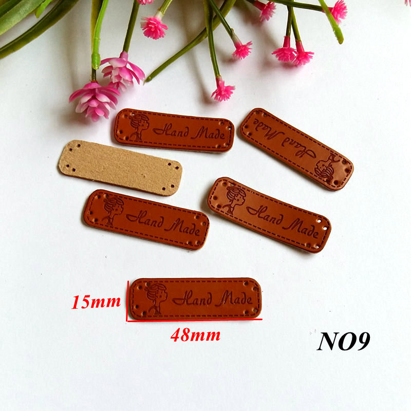 10pcs PU Leather Labels Handmade garment Labels 15MM*50MM for Crafts Brown Handicraft Sewing label: NO9