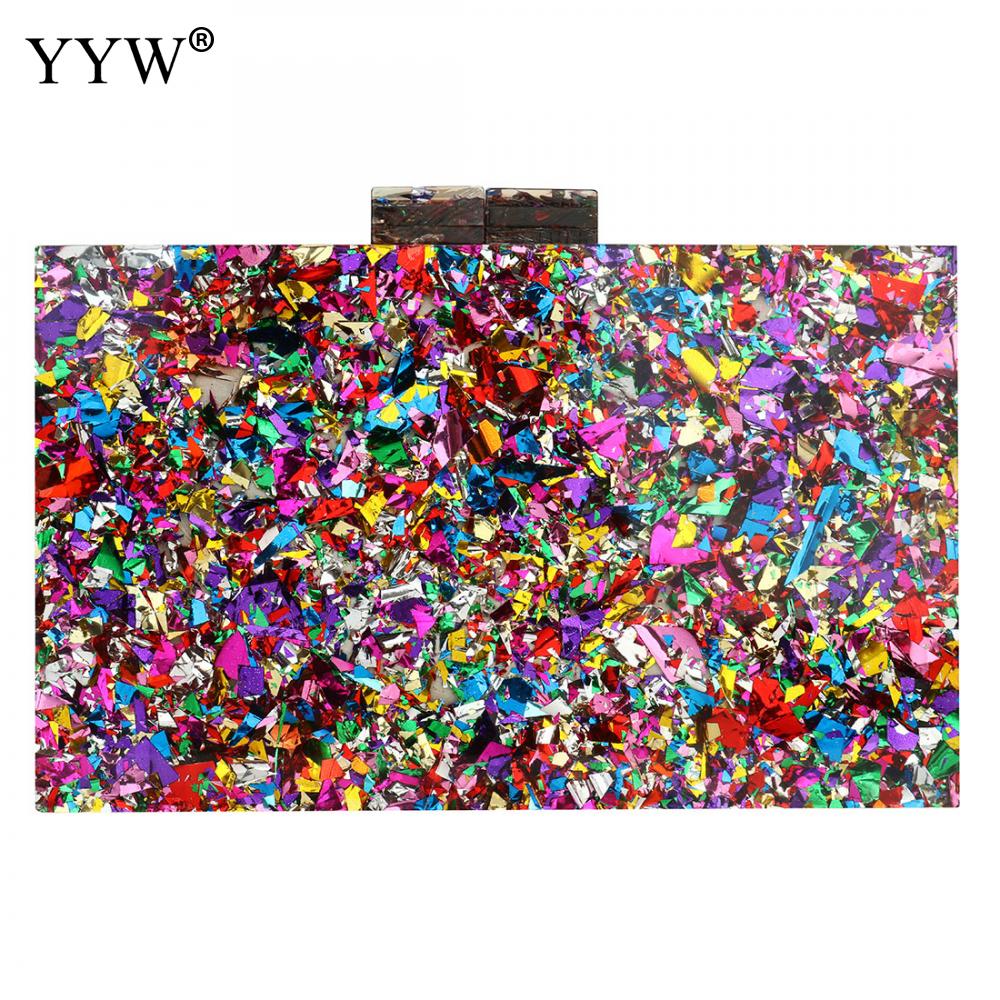 Nova carteira elegante multi-color sequin noite saco de luxo feminino festa de núpcias baile de formatura blingbling bolsa de embreagem de casamento acrílico: multi-colored