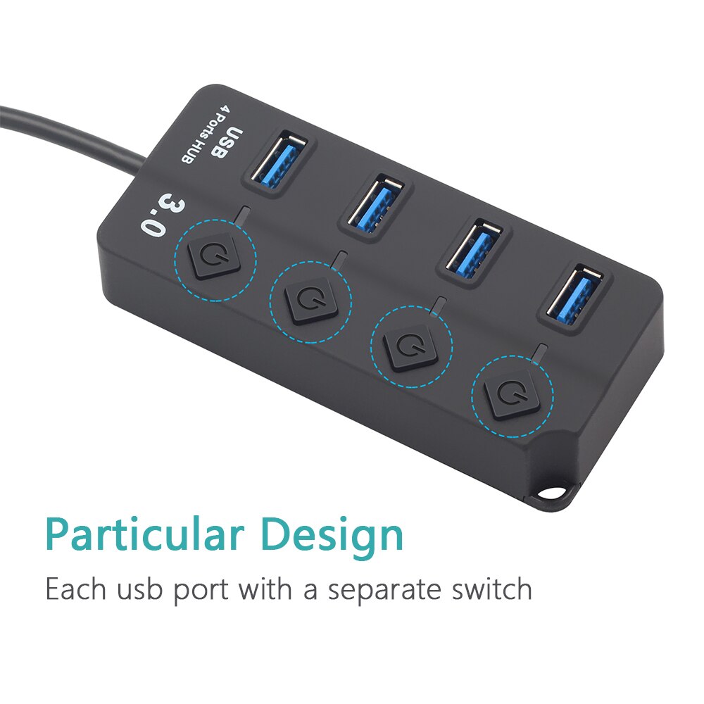 HUB USB 3.0 USB Splitter 2.0 Adaptador USB 4 en 1 Extensor de interruptor de alimentación independiente multipuerto Cable de 30 CM