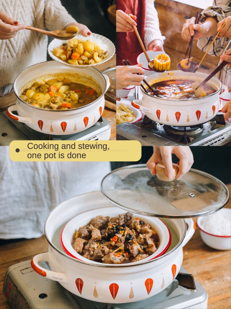 Household Four Seasons Large Capacity Enamel Stew Pot Pot Gas Induction Cooker Special Use Simple Thickened Soup Stew Cooker