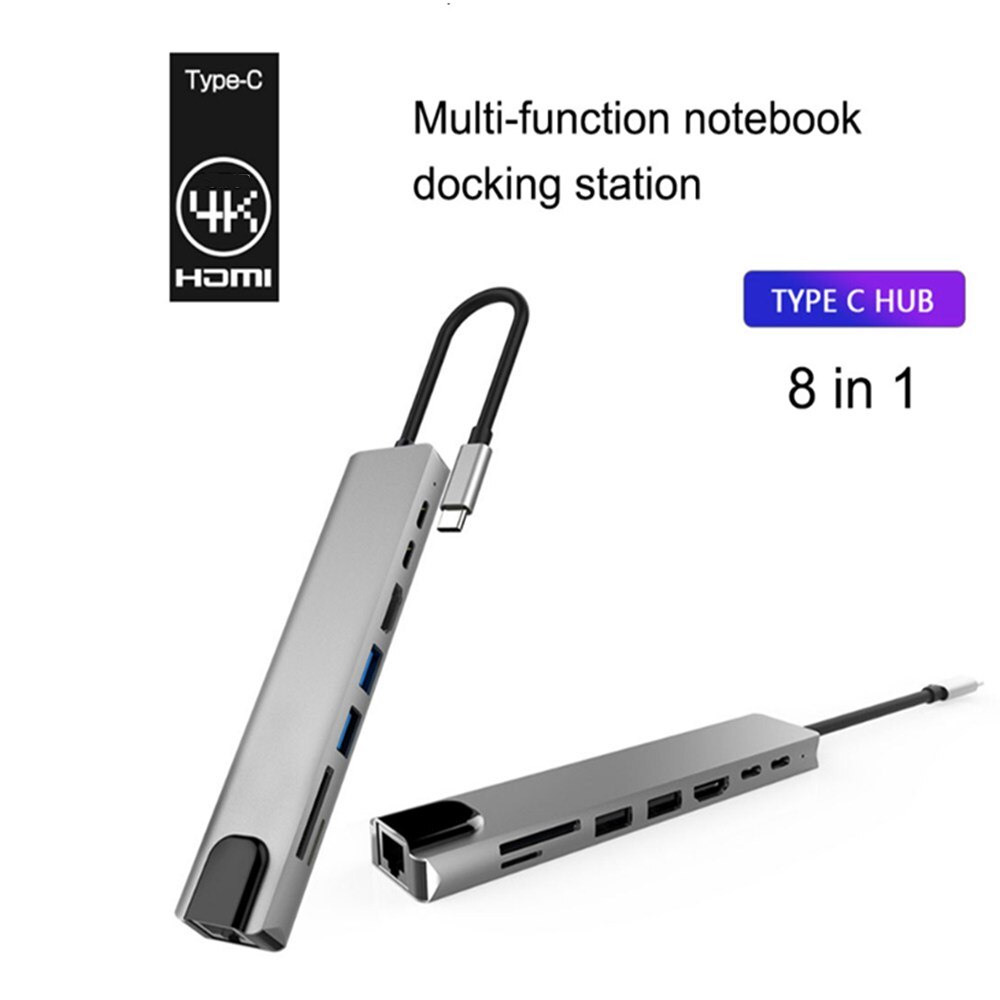 USB3.0 1080P 8-In-1 Type-C Docking Station, usb Hub Naar Hdmi + RJ45 + Pd + USB3.0 Docking Hub, 4K Hd, pd Snel Opladen.