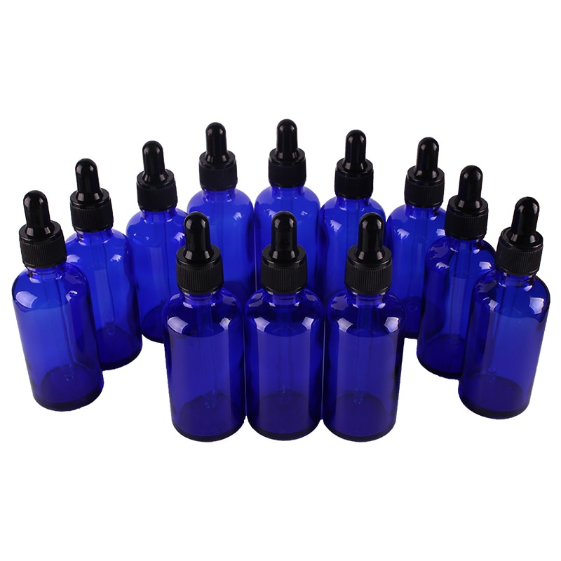 12pcs 50ml Cobalt Blue Glass Dropper Bottles with Pipette for essential oils aromatherapy lab chemicals