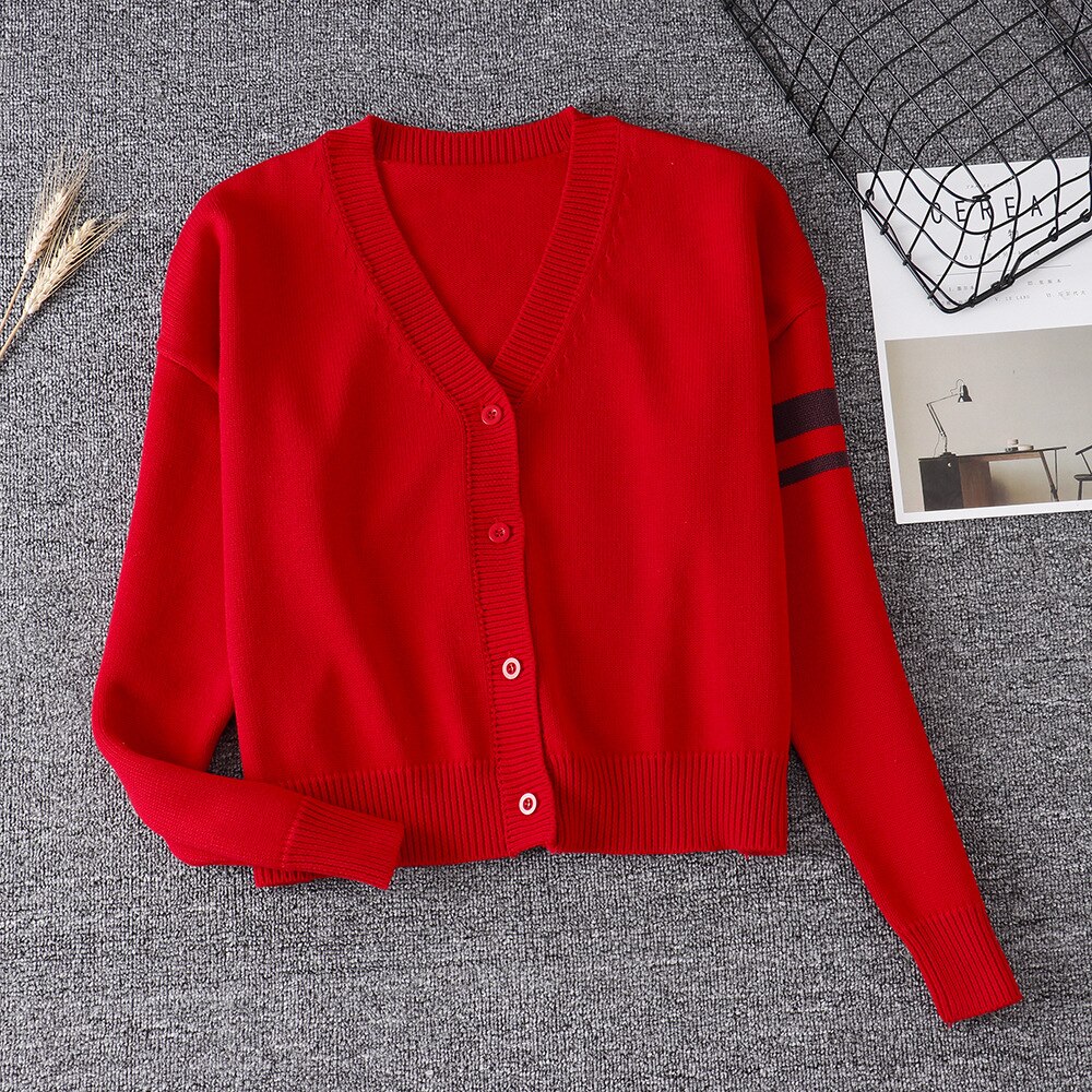 Sl efterår kvinders sweater strikvarer rød blød søster dejlige søde tegneserie japansk korea jk teenagere piger søde sweater cardigans