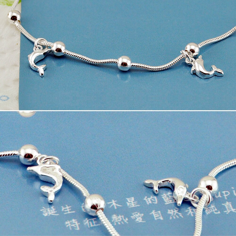 925 Sterling Zilveren Enkelbandje Creatieve Dolfijn Hanger Massief Zilveren Vrouwen Ankle Enkelband Zilveren Armband Joalharia