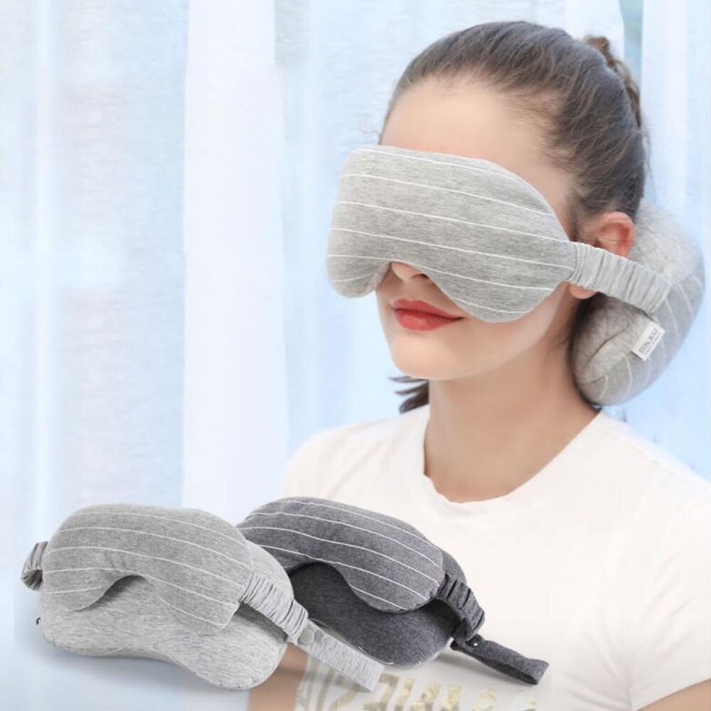 2 In 1 Multi-Functionele Reizen U-Vormige Hals Kussen Met Slapen Schaduw Oogmasker Blinddoek Office Home dutje Zacht Kussen