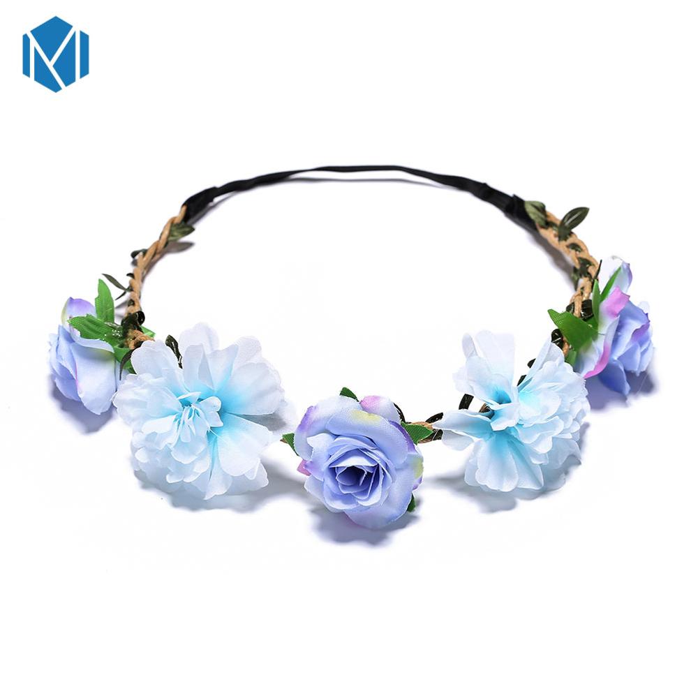 M MISM Beautiful Women Flower Garlands Head Wreaths Bohemia Flower Crown Cherry Blossoms Rose Garland Hair Wreaths Photography: purple