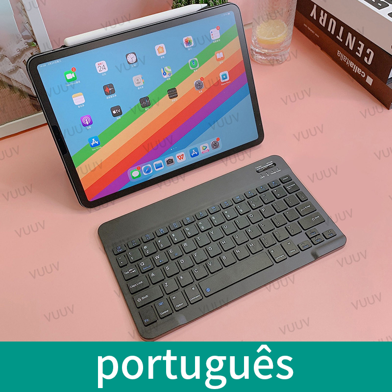 Hiszpańska klawiatura kompatybilna z Bluetooth dla tabletu rosyjska portugalska Android iOS Mini bezprzewodowa klawiatura tabletu dla ipada: Portuguese Black