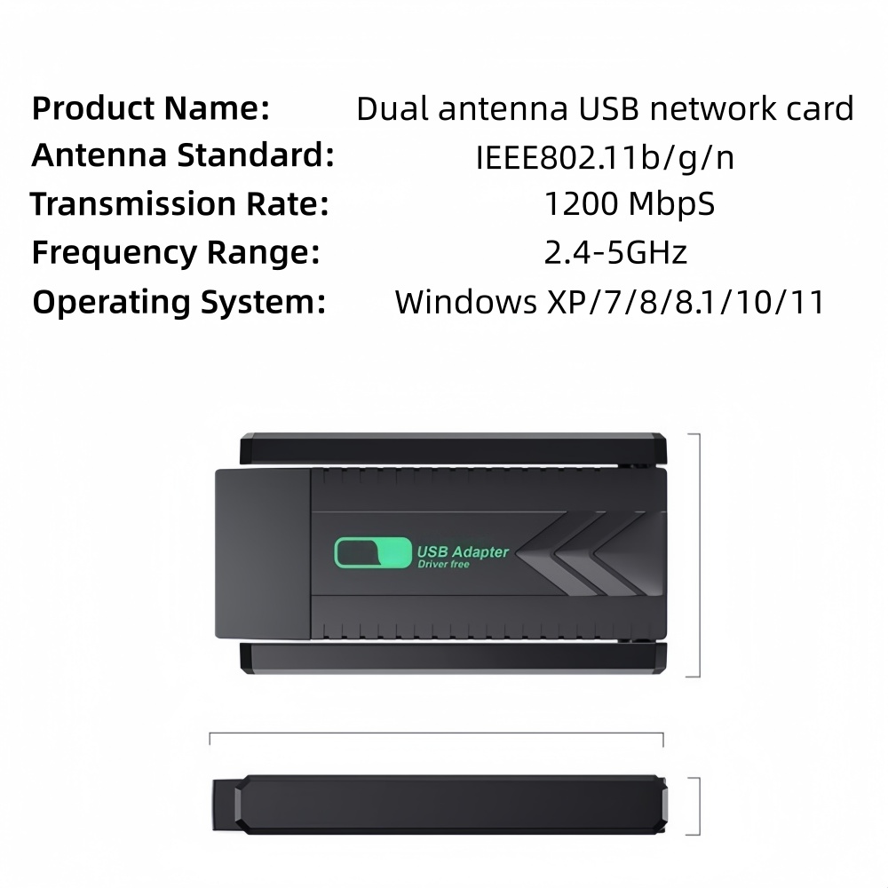 1200Mbps USB3.0 Adapter Dual Band 2.4G+5GHz WiFi Dongle Receiver Driver Free Wireless Network Card for Desktop Computers Laptops