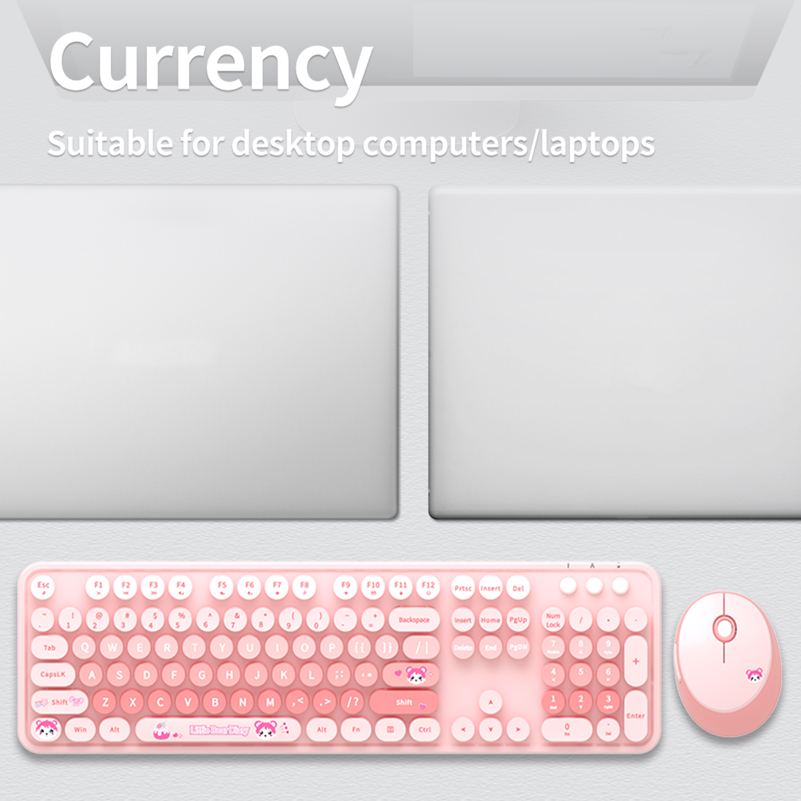 Kolorowy zestaw słodkiej bezprzewodowej klawiatury i myszy — pakiet Combo do dekoracji domu i użytku osobistego: Różowy