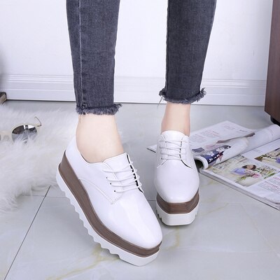 Herfst dames wedges schoenen platform oxford dames schoenen dames casual schoenen dames veterschoenen dames sneakers: Wit / 35