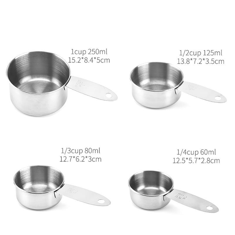 4pcs Measuring Cups And Measuring Spoon Scoop Stainless Steel Handle Kitchen Measuring Tool Measuring Cups And Spoons Set