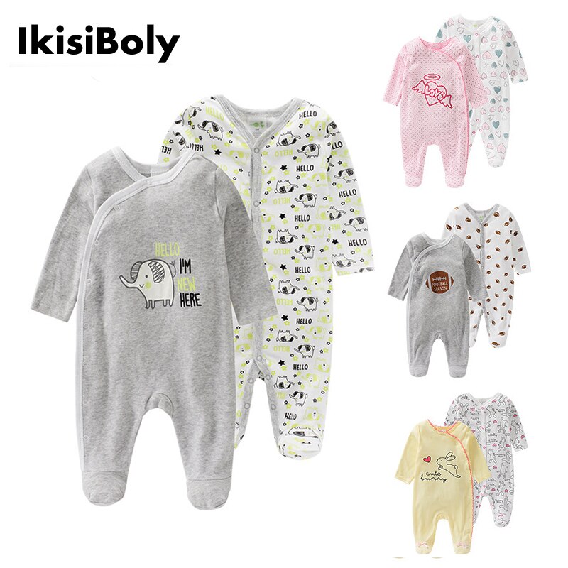 Baby Unisex Rompertjes 2-Pack Nachtkleding Spelen Jumpsuits Set Jongens Meisjes Lange Mouw Ropa Bebe Kleding 0-3-6-9-12M Kids Overalls