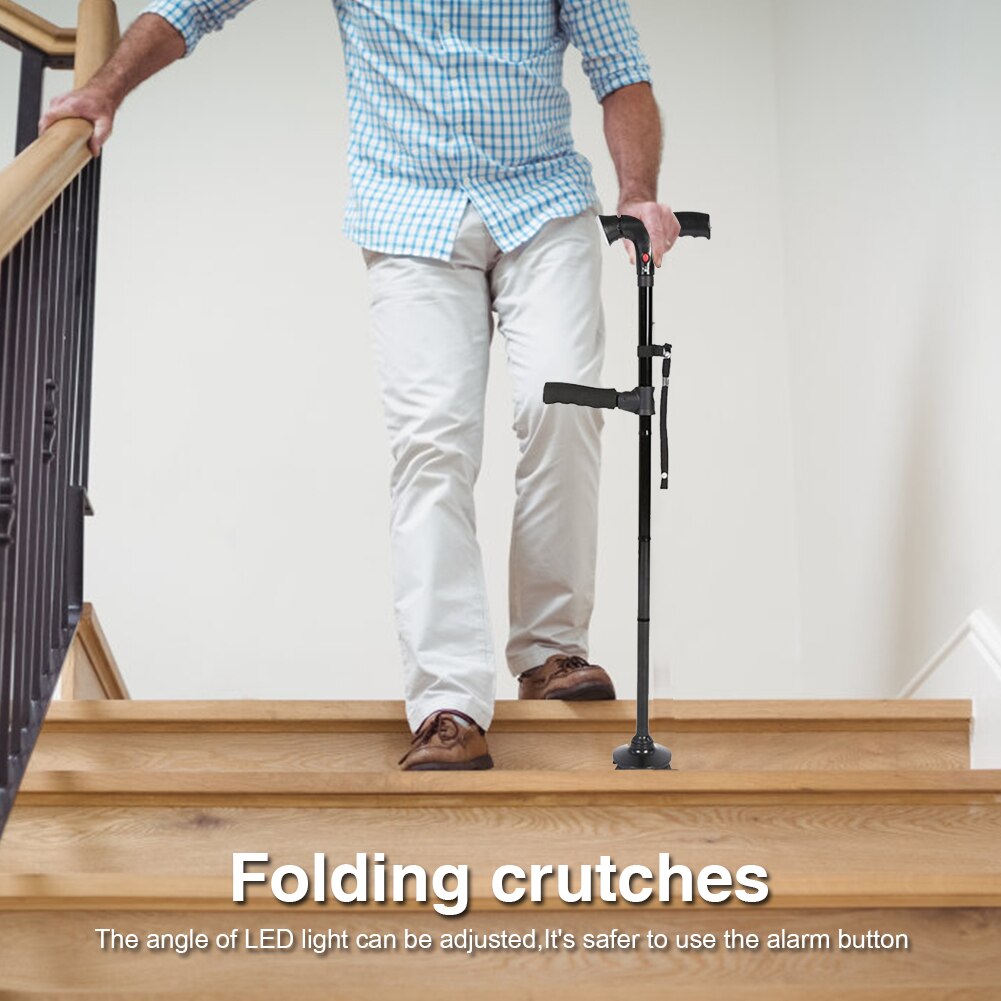 LED Light Walking Stick Cane for Elderly People Folding Crutches with