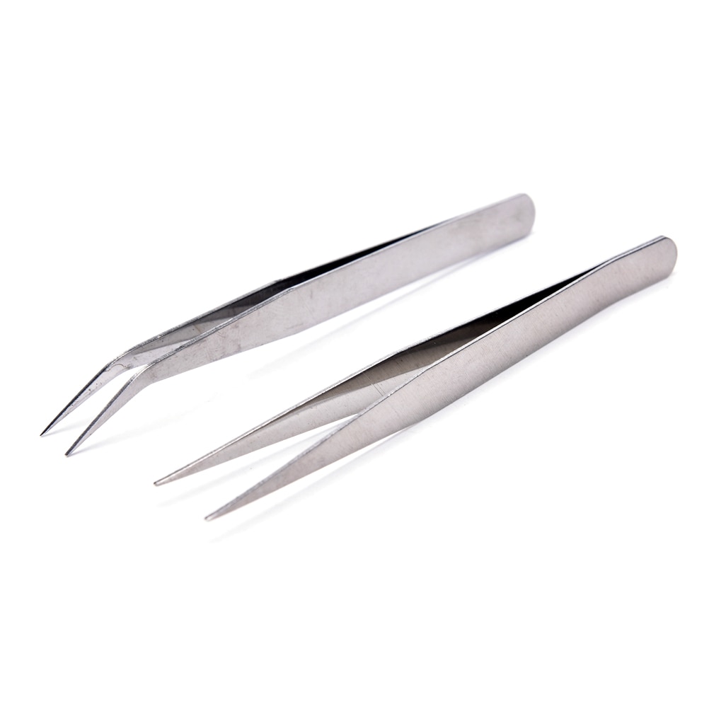 2Pcs Straight Curved Tweezer Stainless Steel Industrial Anti-Static Tweezers Tools For Crawler Repair Dental Tools