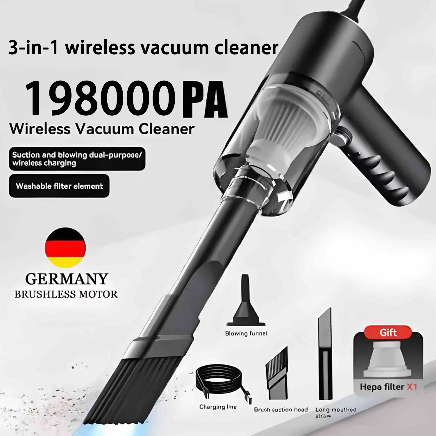 Neue 198000Pa 120w Auto Staubsauger Drahtlose Super Hohe Leistungsstarke 3 in 1 Nass Trocken Dual Verwenden Tragbare Hand Staubsauger