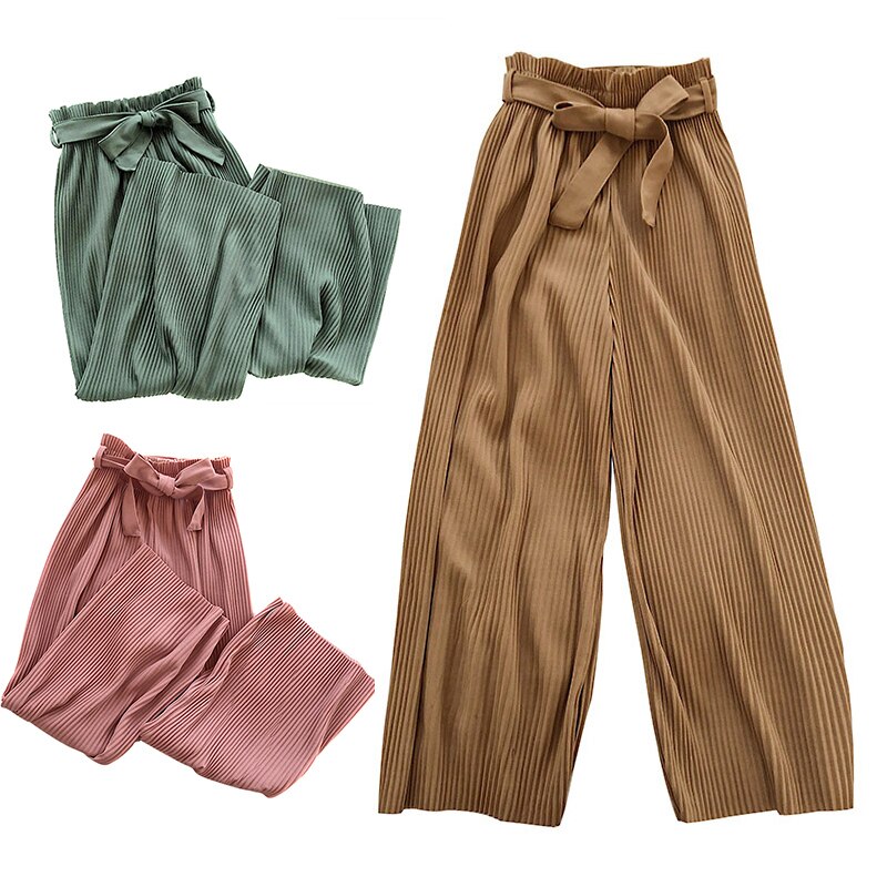 Women's Casual Wide Leg Pants - High Waist Belted Pleated Trousers for Summer