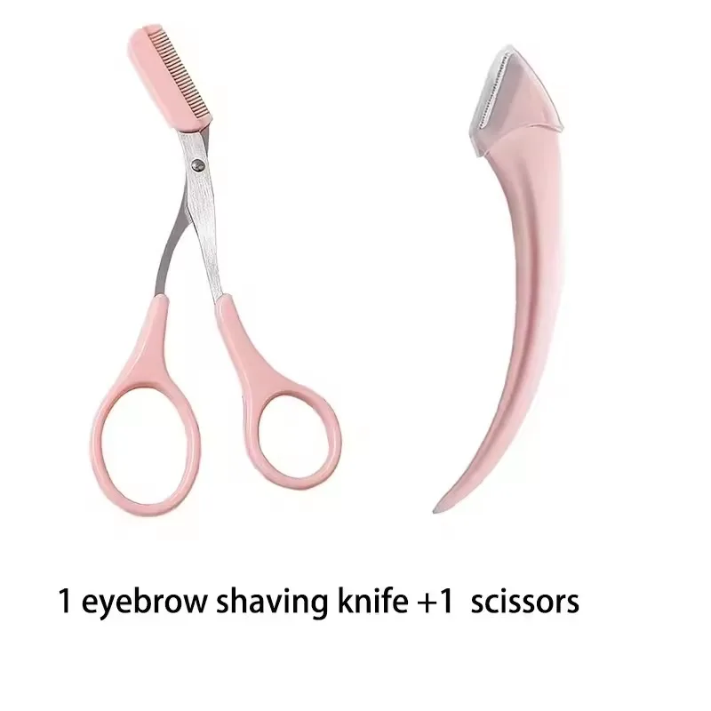 Ciseaux à sourcils pour femmes, avec peigne, coupe-sourcils, grattoir, couteau de coupe, rasoir pour le visage, Kit pour 1/2 pièces: Noir et Argent