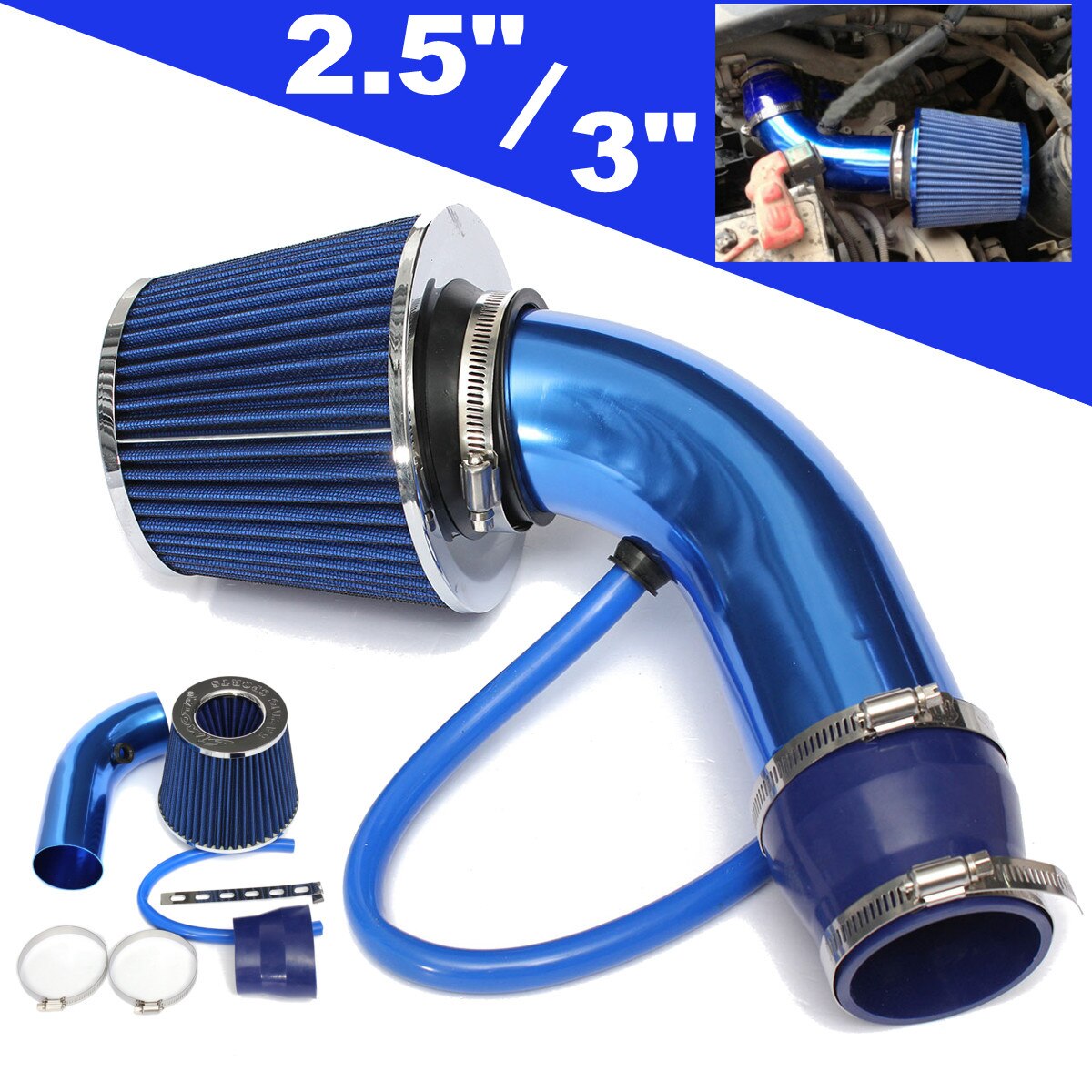 76 Mm 3 Inch Universele Auto Aluminium Luchtaanzuigbuis Kit + Luchtfilter Duct Tube Kit Luchtfilter Prestaties cold Air Intake Kit