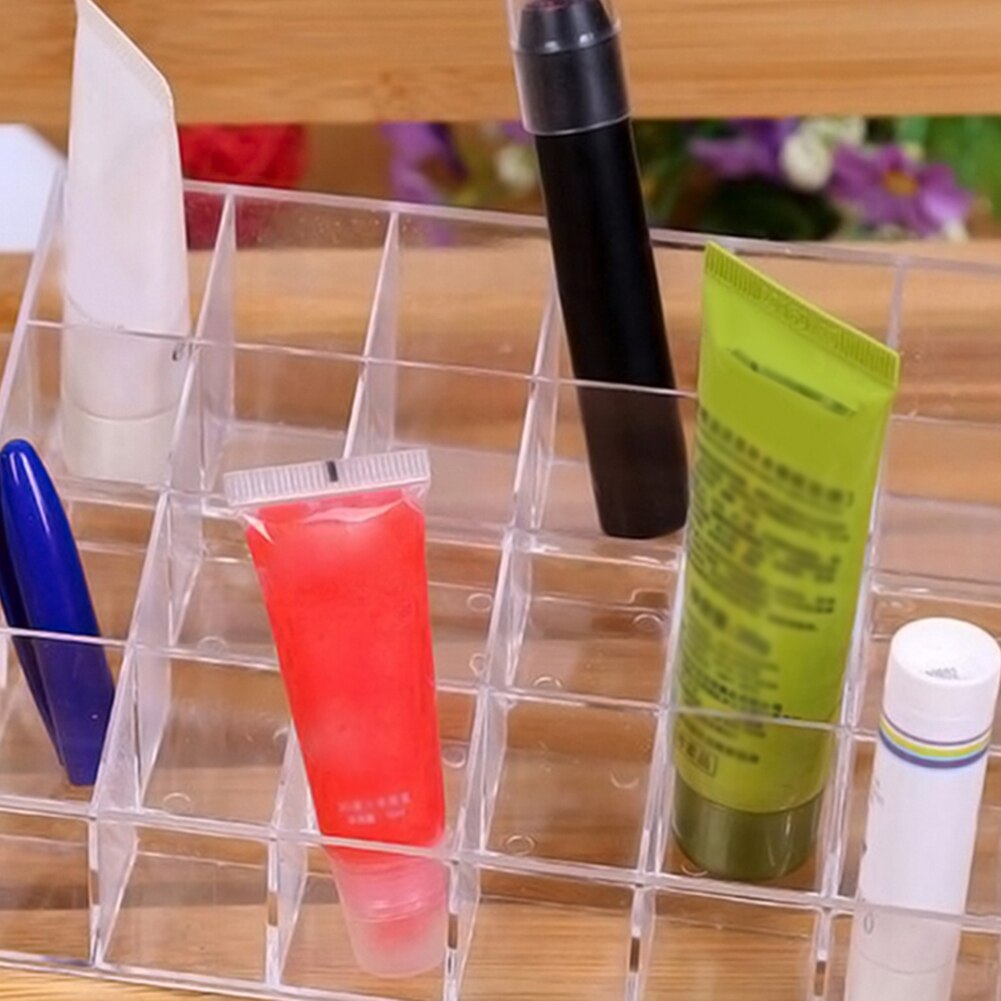 24 Compartment Transparent Frame Mask Lipstick Display Manicure Cosmetics Display Stand Lip Stick Organizer Case Makeup Box