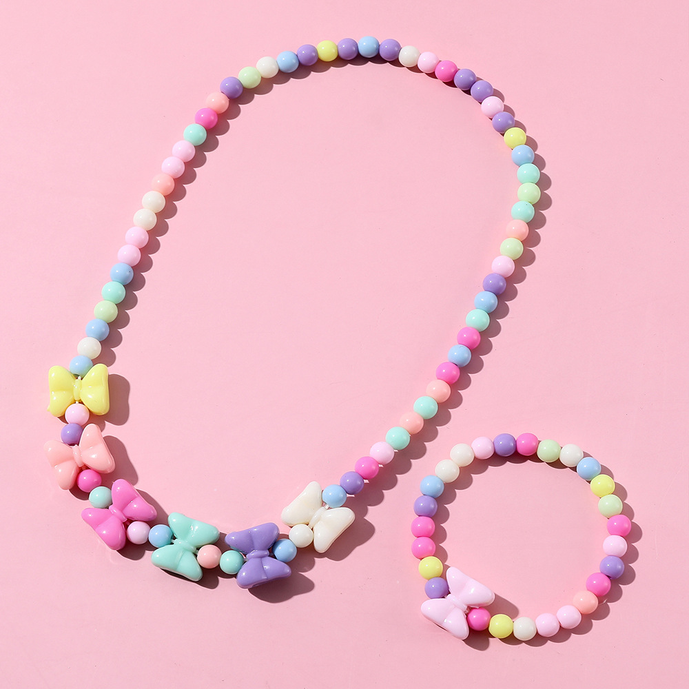 DIY Kinderen Zoete Ketting Armband Set Snoep Kleurrijke Kralen Meisjes Ketting Sieraden: Titanium Plated