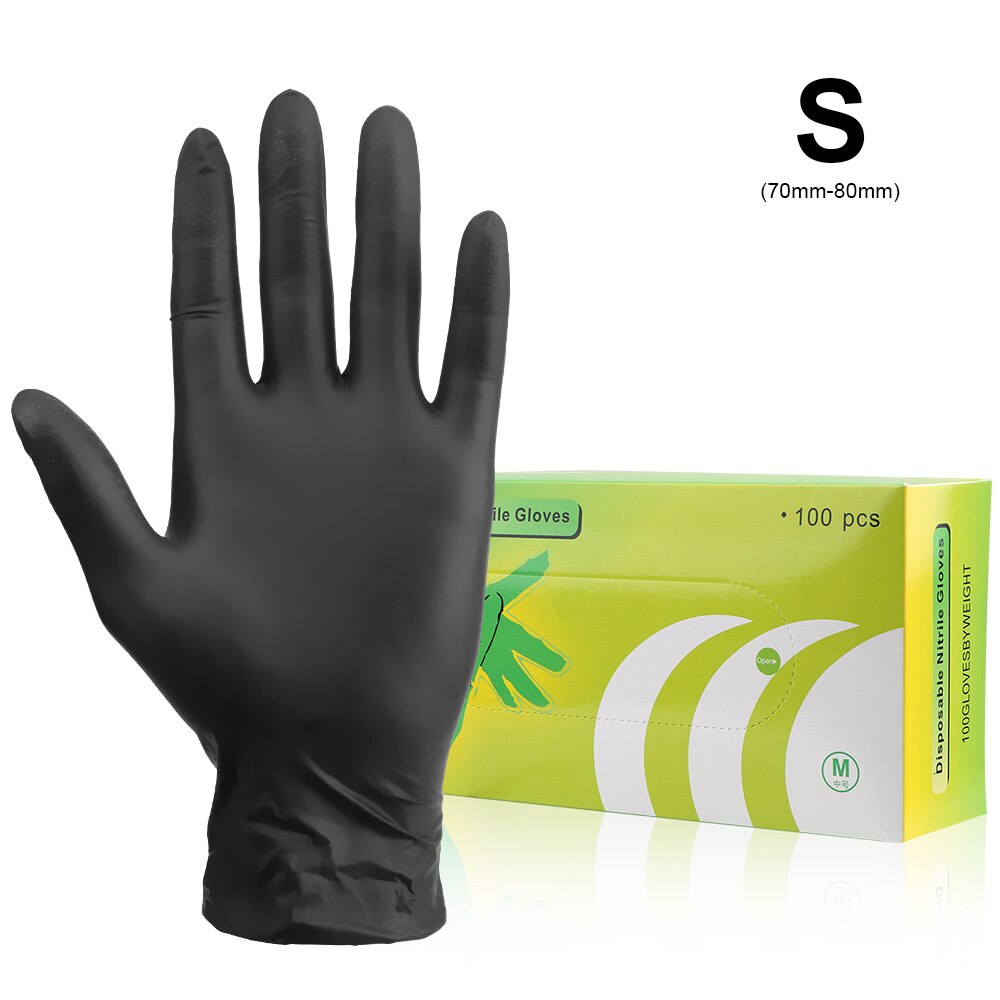 100 unid/set guantes de nitrilo desechables antideslizantes guantes de látex desechables impermeables espesar guantes de jardín/Cocina/lavavajillas: Black S