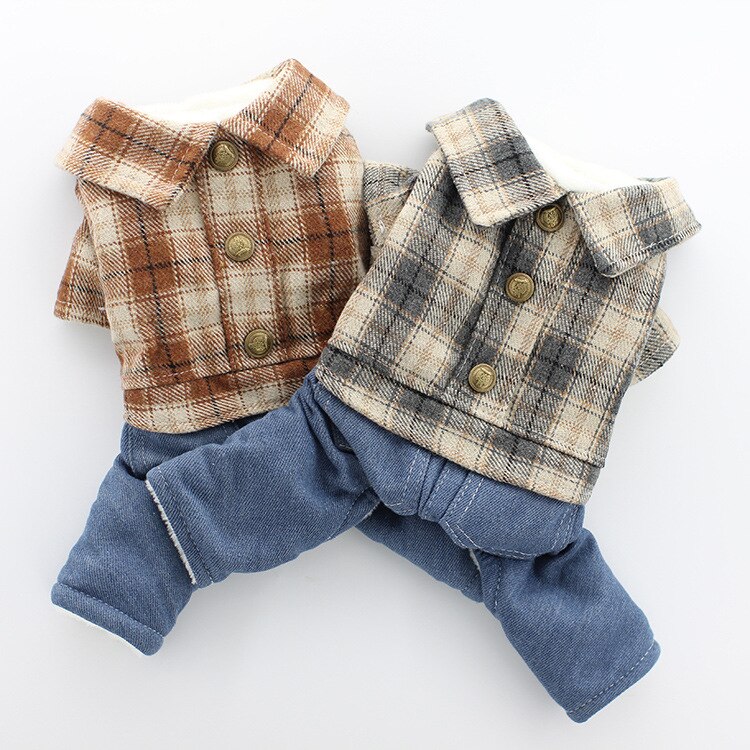 Geruite hondenkleding voor de herfst en winter, puppy geruit overhemd met spijkerbroek, viervoeter dierenoverall, fantasia cachorro