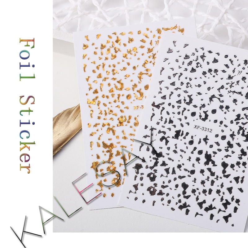 Or noir 3D ongle feuille autocollant manucure 12 couleur bricolage ongle feuille autocollant décalcomanies feuille pour ongles décoration dos colle