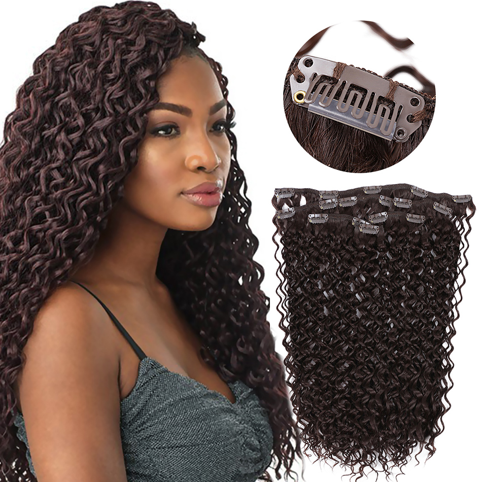 Deep Wave Synthetic Clip In Hair Extensions Double Weft 7 Pieces/Lot Full Head Brown Blonde For Women By BOOMING HAIR: KC 4