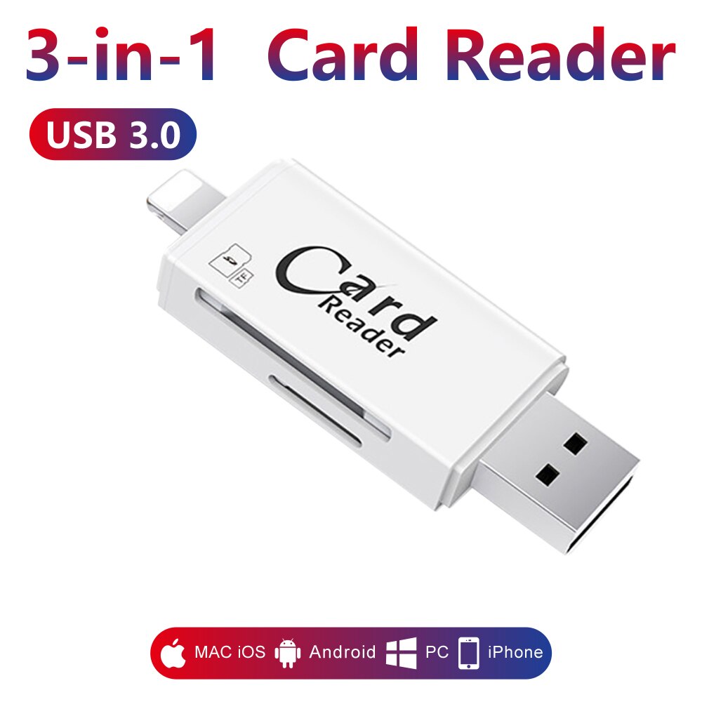 3 in 1 kortlæser sd tf kortlæser & micro sd kort adapter til computer iphone ipad android mac, mikro usb 3.0
