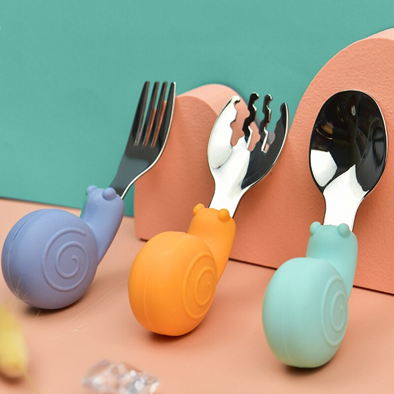 Soft Spoon for Baby Feeding Toddler Tableware Set Stainless Steel Utensil Cloud Toddler Dinnerware Cartoon Infant Spoon Fork