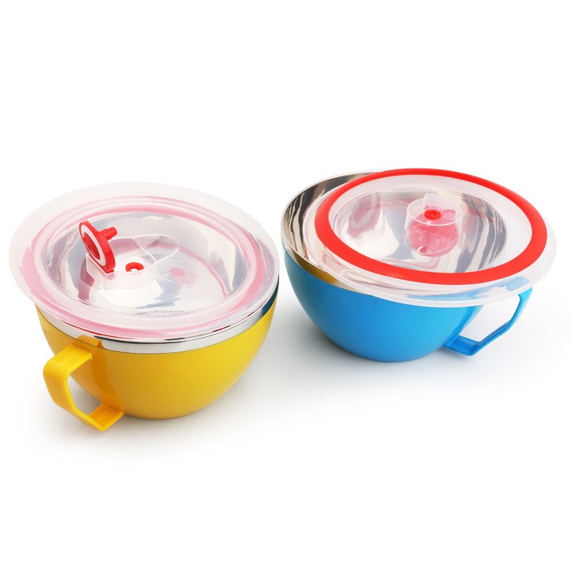 Bol à nouilles de 600ml avec poignée de couvercle | En acier inoxydable, plastique anti-fuite, bols à soupe de riz P7Ding