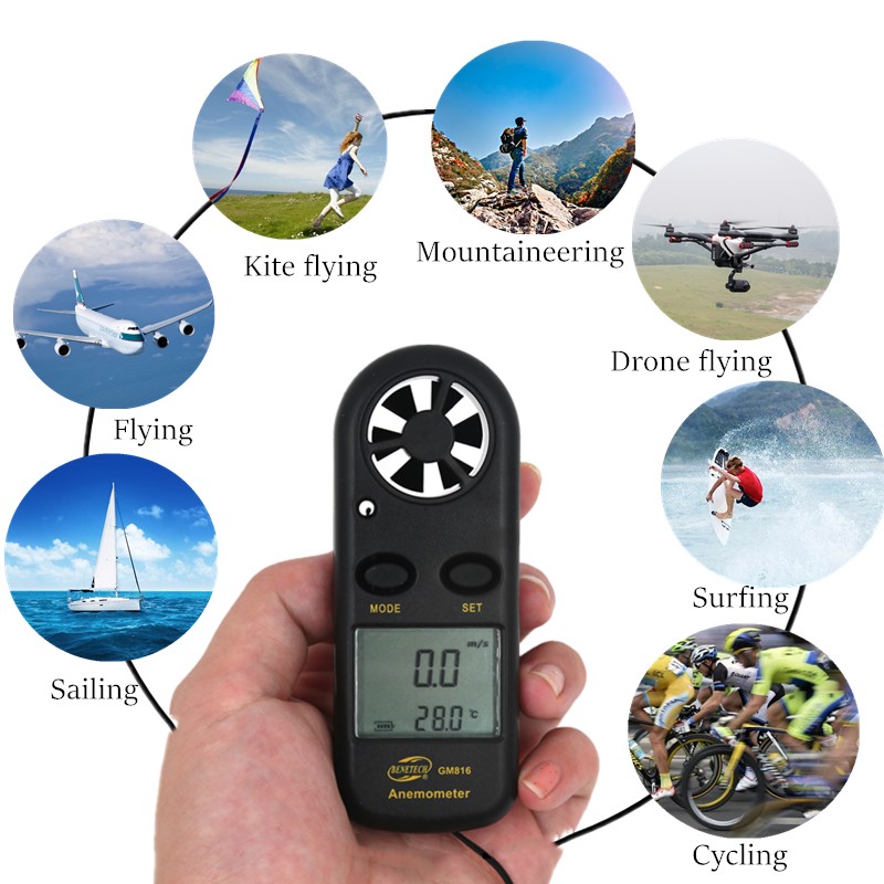 Gm816 vindmåler luft vindhastighedsmåler digitalt anemometer termometer vindhastighedsmåler vindmåler 30m/ s temp testværktøj 40% off