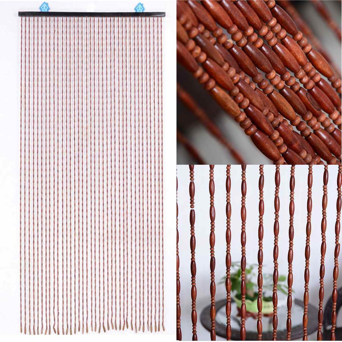 Wooden Door Curtain Blinds Handmade Fly Screen Wooden Beads Room Divider 90x175cm-38 wave / 90x195cm-36 line