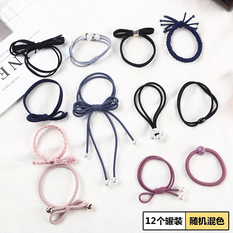 12-Pieces Girls Pink Hair Rope Hairband Korean-Style Headwear Set Hair Tie Rubber Band Hair Rope Boutiques: Tz06 Color Mixture 12 Pieces