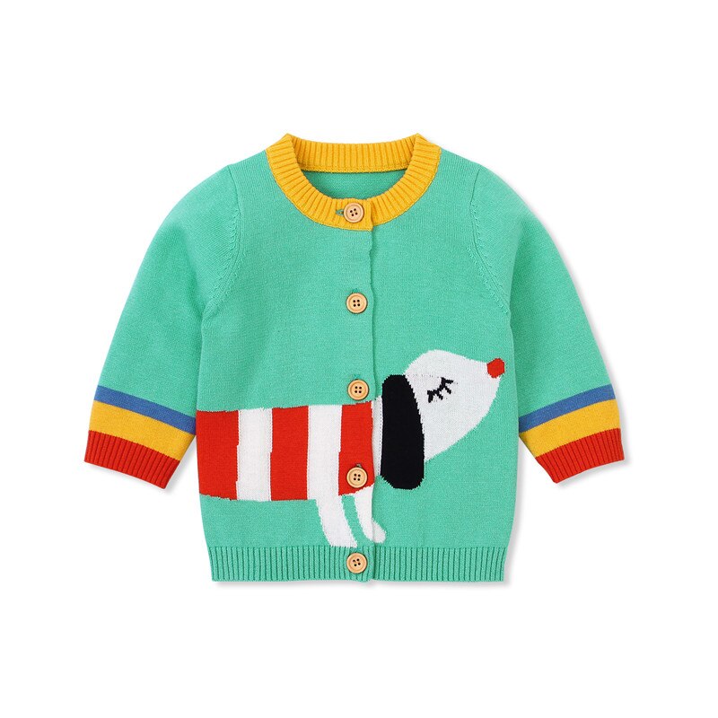 Suéteres de punto bonitos de dibujos animados para bebés de 0 a 18 meses, cárdigan de manga larga para invierno Bebé abrigado con cuello redondo, atuendos informales: green / 18 meses