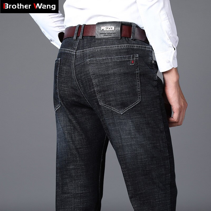 Herfst en winter heren business zwarte jeans slim fit denim stretch broek heren merk broeken