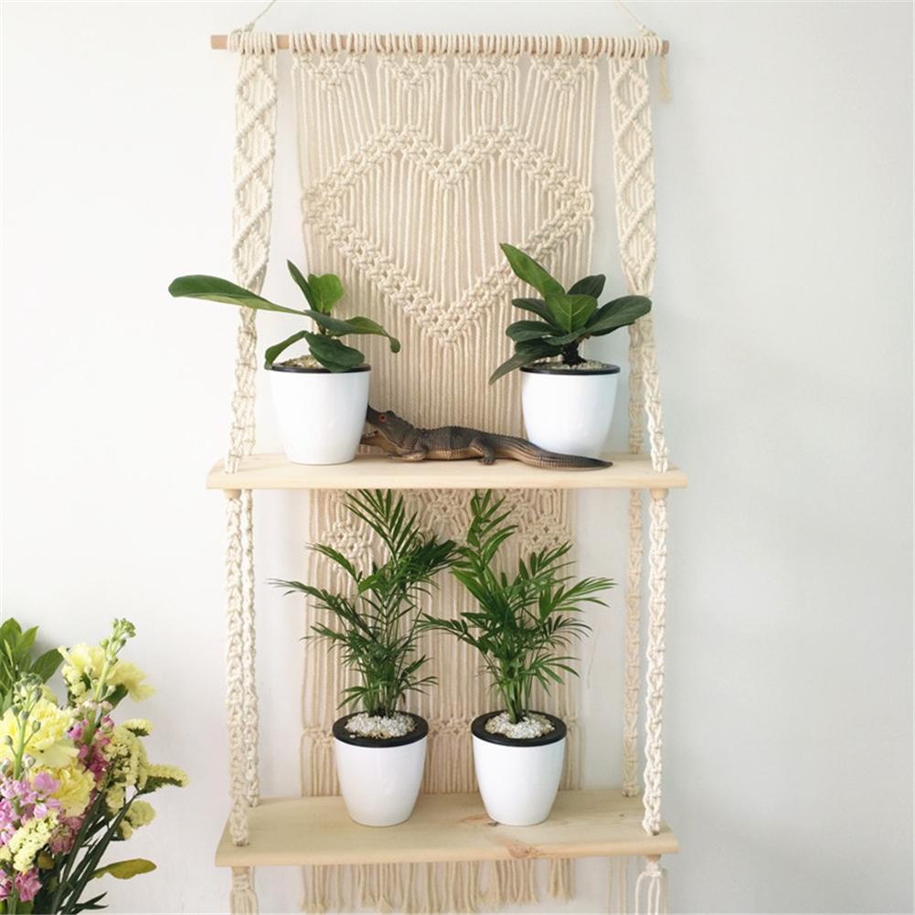 Colgador de macramé para plantas, cesta Bohemia tejida a mano, estante para macetas, tapiz de doble capa, decoración para el jardín y el hogar