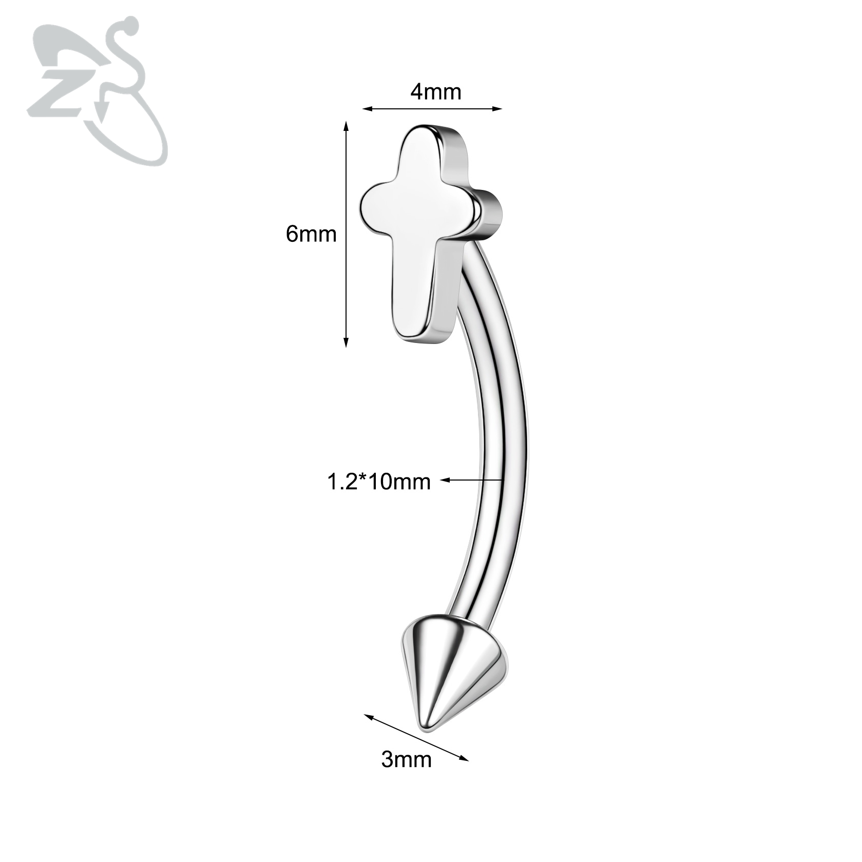 ZS 1 Piece 16G/20G Stainelss Steel Eyebrow Piercing Men Punk Rock Curved Eyebrows Ring Cross Spike Lip Belly Piercings Jewelry: Light Yellow Color