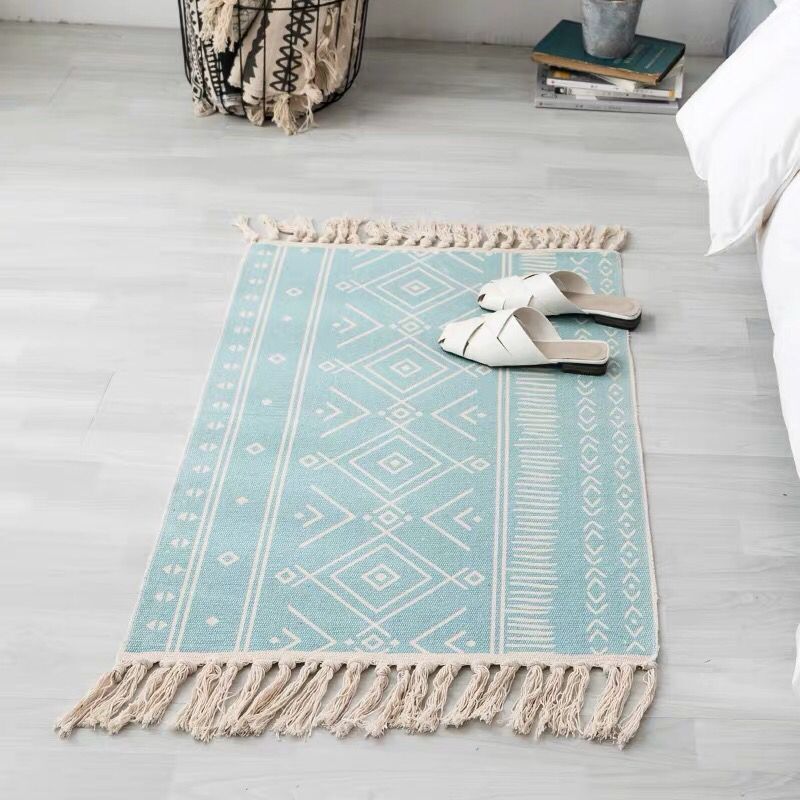 Bohemian Tassel Simple Cotton Linen Retro Ethnic Style Carpet Floor Mat For Bedroom Living Room Bedside Small Prayer Rug 60x90cm: 3