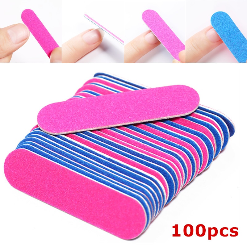 100 Stks/partij Double Side Mini Wegwerp Nail Buffer Bestanden Schuurblok Grit Professionele Pedicure Nagel Gereedschappen Nagelvijl