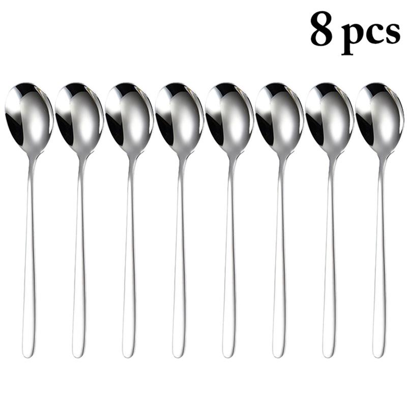 Eenvoudige Salade Lepel 8Pcs Rvs Lepel Serveren Diner Lepels Kleurrijke Unieke Lepels Voor Keuken: Silver