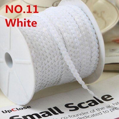 100 Yards 6mm Platte Ronde Pailletten Lint Naaien onTrim, Spangle Pailetten Strings in Roll Voor Ambachten, Vrouwen Doek Accessoires: White